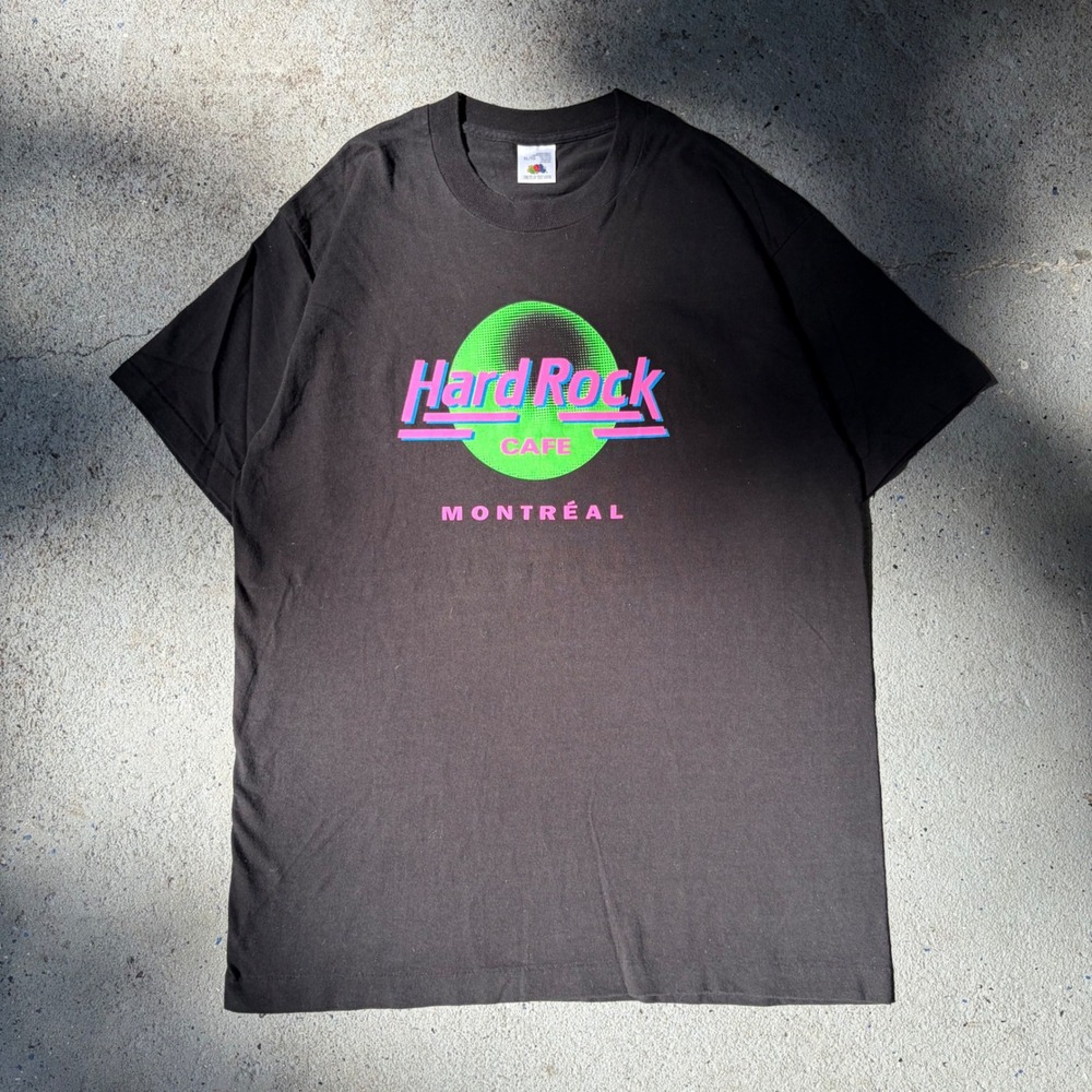 Vintage Hard Rock Cafe Montreal T-Shirt XL Black Neon Single Stitch Made Canada